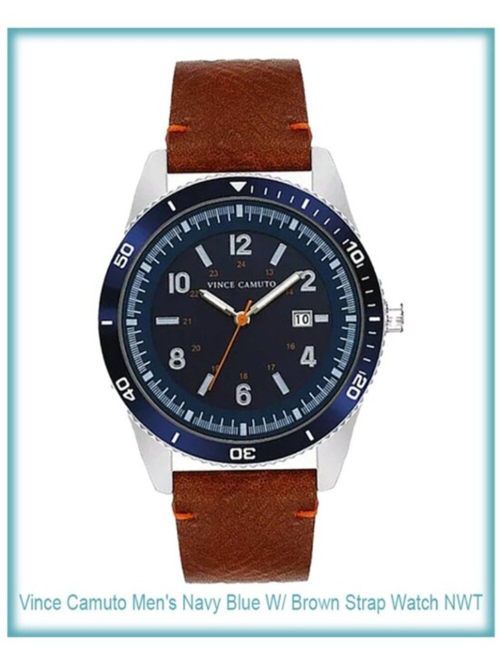 Vince Camuto Men's Navy Blue W/ Brown Strap Watch NWT